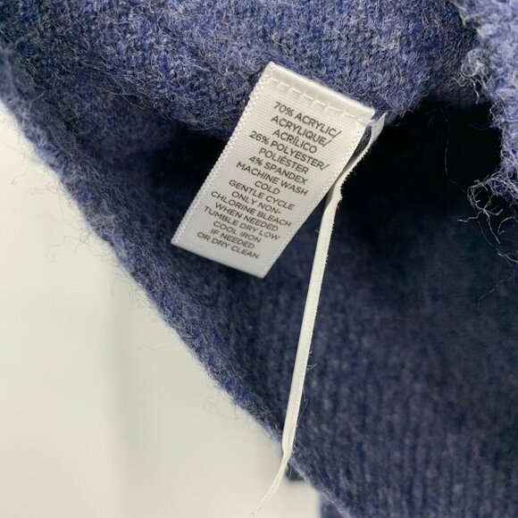 LOFT Sweater Blue Cold Shoulder Ruffle Fuzzy Stretch Long Sleeve - Picture 8 of 11